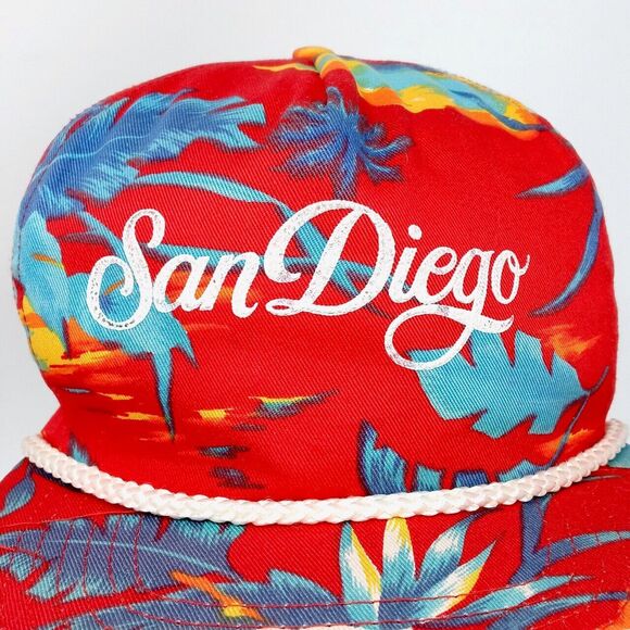 Vintage San Diego Hawaiian Print Summer Tropical Floral Rope Snapback Hat Cap - Picture 2 of 9